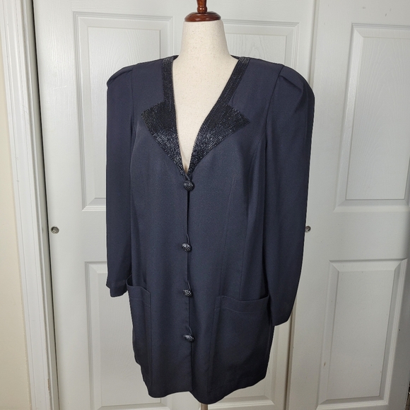 GEMINI NITES Women's Blazer. Size 16. Vintage. Black Beaded 1980s Dressy Jacket. - Picture 9 of 16